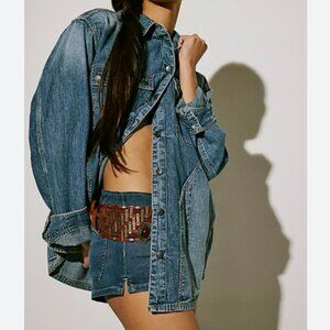 NWOT Free People We the Free Lily Denim Linen Cotton Blend Oversized Shirt